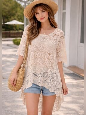 👛Aritzia Sunday Crochet Lace Tunic Dress in Cream